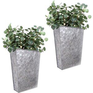 Galvanized Metal Wall Planter,Farmhouse Wall Decor Hanging Wall Vase Planters
